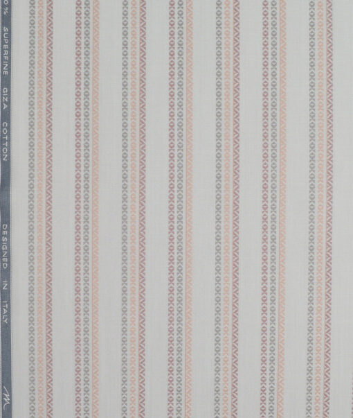 Tessitura Monti  Giza Cotton Striped Shirting Fabric (Light Grey)