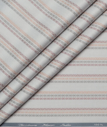 Tessitura Monti  Giza Cotton Striped Shirting Fabric (Light Grey)