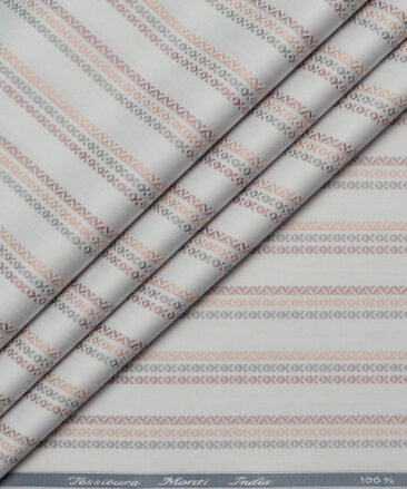 Tessitura Monti  Giza Cotton Striped Shirting Fabric (Light Grey)