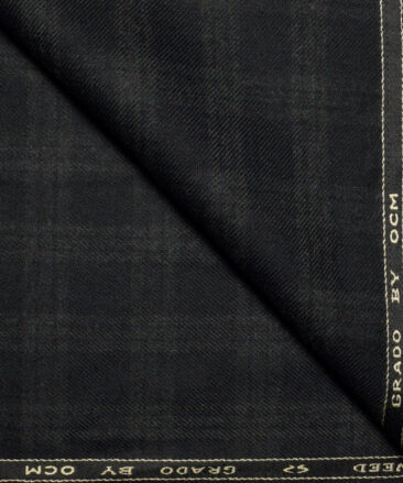 OCM 50% Wool  Checks Unstitched Fabric for Jacketing or Blazer  (Black)