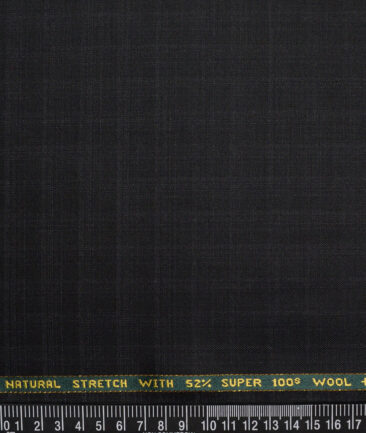 Raymond Exotic Super 100's Checks 52% Merino Wool Stretchable Suiting Fabric (Black & Grey)
