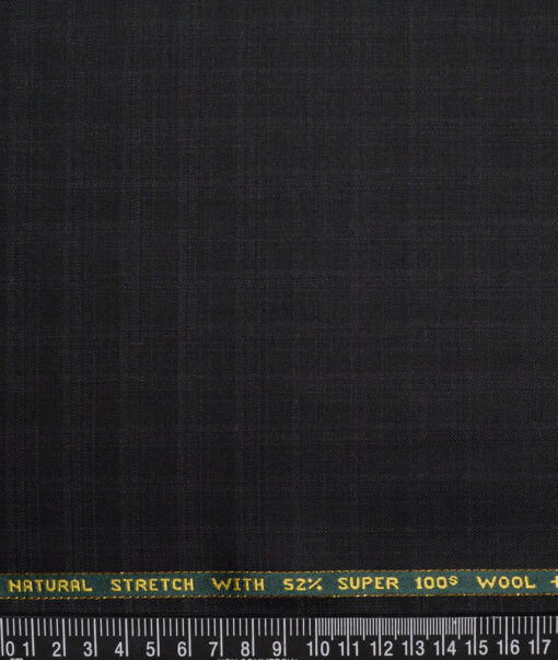 Raymond Exotic Super 100's Checks 52% Merino Wool Stretchable Suiting Fabric (Black & Grey)
