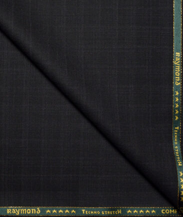 Raymond Exotic Super 100's Checks 52% Merino Wool Stretchable Suiting Fabric (Black & Grey)