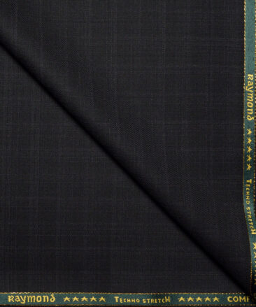 Raymond Exotic Super 100's Checks 52% Merino Wool Stretchable Suiting Fabric (Black & Grey)