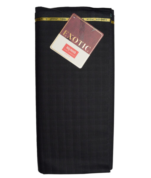 Raymond Exotic Super 100's Checks 52% Merino Wool Stretchable Suiting Fabric (Black & Grey)
