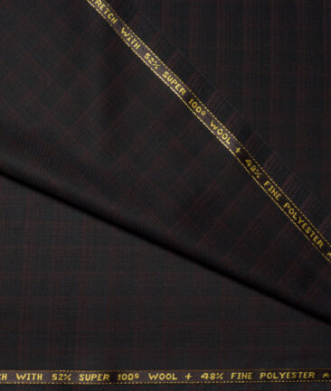 Raymond Exotic Super 100's Checks 52% Merino Wool Stretchable Suiting Fabric (Black & Wine)