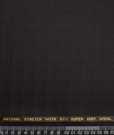 Raymond Exotic Super 100's Checks 52% Merino Wool Stretchable Suiting Fabric (Black & Wine)