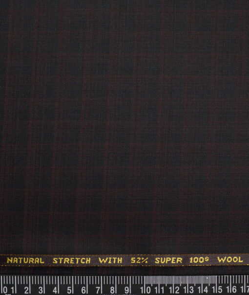 Raymond Exotic Super 100's Checks 52% Merino Wool Stretchable Suiting Fabric (Black & Wine)