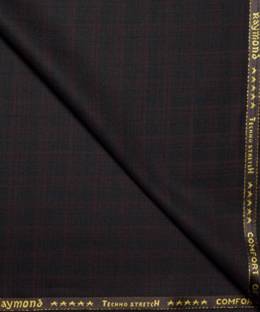 Raymond Exotic Super 100's Checks 52% Merino Wool Stretchable Suiting Fabric (Black & Wine)