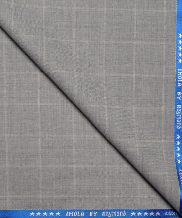 Raymond Super 100's Checks 50% Merino Wool Suiting Fabric (Light Grey)