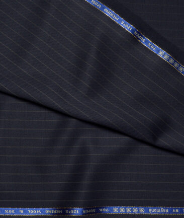 Raymond Super 120's Striped 70% Merino Wool Suiting Fabric (Dark Navy Blue)