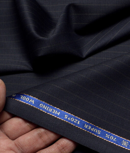 Raymond Super 120's Striped 70% Merino Wool Suiting Fabric (Dark Navy Blue)