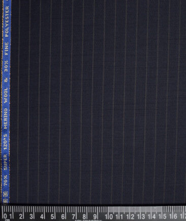 Raymond Super 120's Striped 70% Merino Wool Suiting Fabric (Dark Navy Blue)