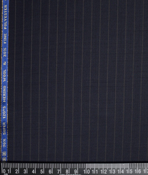Raymond Super 120's Striped 70% Merino Wool Suiting Fabric (Dark Navy Blue)