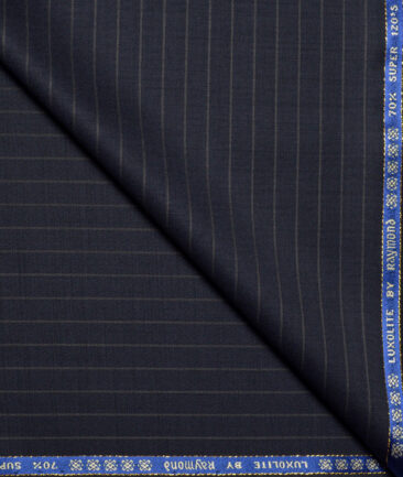 Raymond Super 120's Striped 70% Merino Wool Suiting Fabric (Dark Navy Blue)