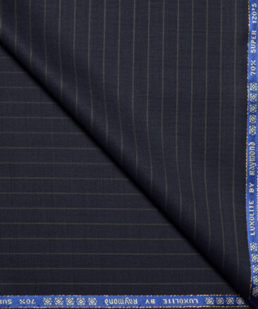 Raymond Super 120's Striped 70% Merino Wool Suiting Fabric (Dark Navy Blue)