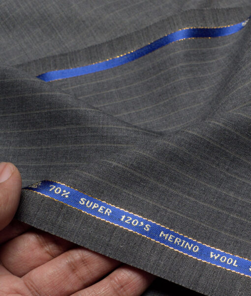 Raymond Super 120's Striped 70% Merino Wool Suiting Fabric (Worsted Grey)
