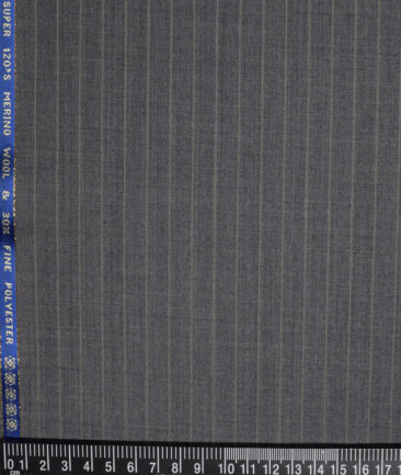 Raymond Super 120's Striped 70% Merino Wool Suiting Fabric (Worsted Grey)
