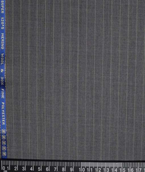 Raymond Super 120's Striped 70% Merino Wool Suiting Fabric (Worsted Grey)