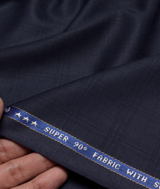 Raymond Super 90's Checks 27% Merino Wool Suiting Fabric (Dark Blue)