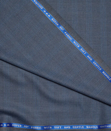 Raymond Super 90's Checks 27% Merino Wool Suiting Fabric (Grey & Blue)