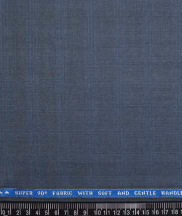 Raymond Super 90's Checks 27% Merino Wool Suiting Fabric (Grey & Blue)