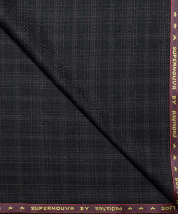 Raymond Super 100's Checks 25% Merino Wool Suiting Fabric (Black & Grey)