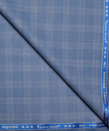 Raymond  Checks 35% Merino Wool Suiting Fabric (Light Blue)