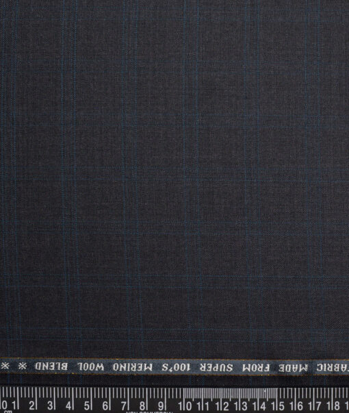Raymond Super 100's Checks 45% Merino Wool Suiting Fabric (Dark Grey)