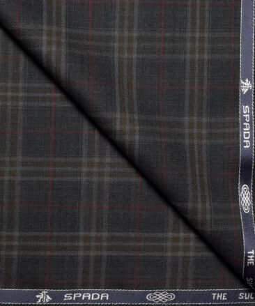 Spaadaa Super 130's Checks 50% Merino Wool Suiting Fabric (Dark Grey)