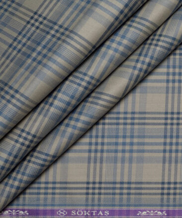 Soktas  Giza Cotton Checks Shirting Fabric (Light Brown)