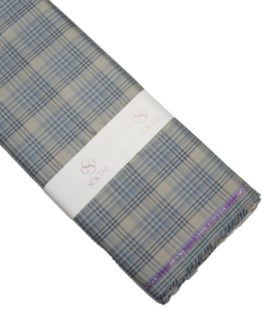 Soktas  Giza Cotton Checks Shirting Fabric (Light Brown)