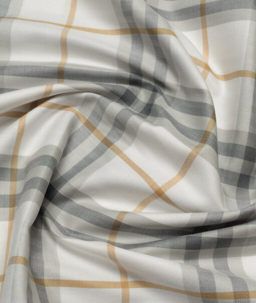 Soktas  Giza Cotton Checks Shirting Fabric (White & Grey)