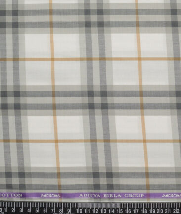 Soktas  Giza Cotton Checks Shirting Fabric (White & Grey)
