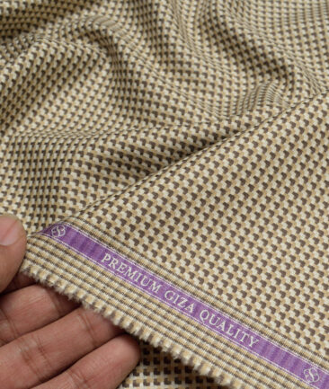 Soktas  Giza Cotton Structured Shirting Fabric (Beige & Brown)