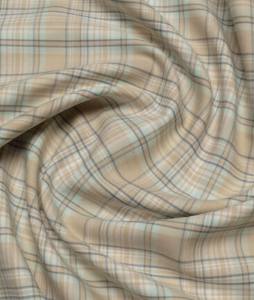Soktas  Cotton Tencel Checks Shirting Fabric (Beige)
