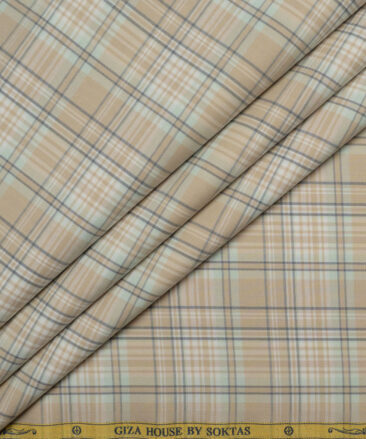 Soktas  Cotton Tencel Checks Shirting Fabric (Beige)