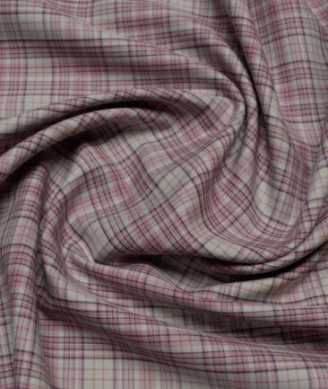 Soktas  Cotton Tencel Checks Shirting Fabric (Light Brown & Pink)