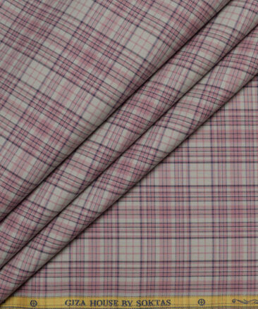 Soktas  Cotton Tencel Checks Shirting Fabric (Light Brown & Pink)