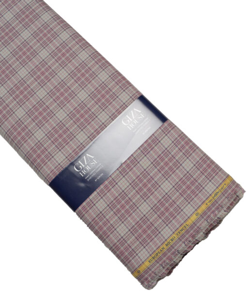 Soktas  Cotton Tencel Checks Shirting Fabric (Light Brown & Pink)