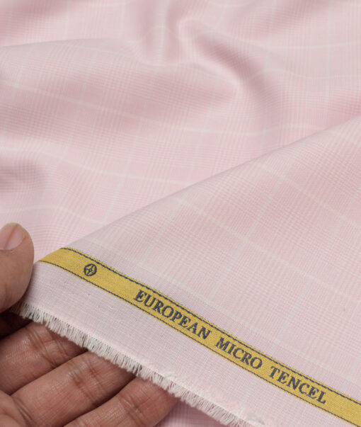 Soktas  Cotton Tencel Checks Shirting Fabric (Pink)