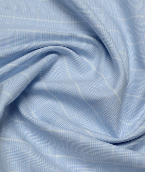 Soktas  Cotton Tencel Checks Shirting Fabric (Sky Blue)