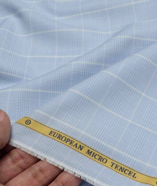 Soktas  Cotton Tencel Checks Shirting Fabric (Sky Blue)
