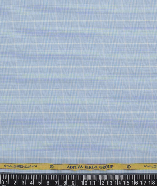 Soktas  Cotton Tencel Checks Shirting Fabric (Sky Blue)