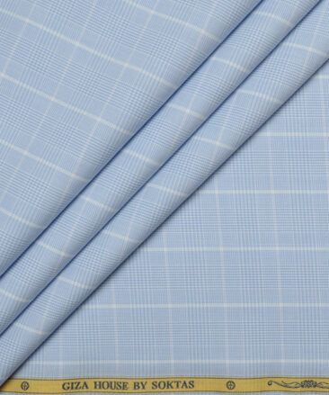 Soktas  Cotton Tencel Checks Shirting Fabric (Sky Blue)