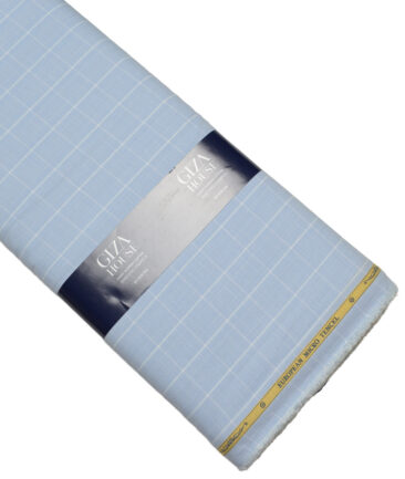 Soktas  Cotton Tencel Checks Shirting Fabric (Sky Blue)