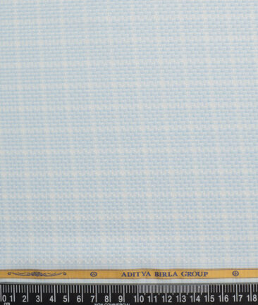 Soktas  Giza Cotton Checks Shirting Fabric (Sky Blue)