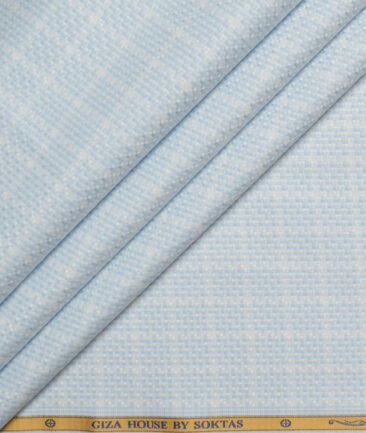 Soktas  Giza Cotton Checks Shirting Fabric (Sky Blue)
