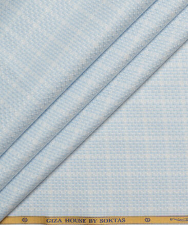 Soktas  Giza Cotton Checks Shirting Fabric (Sky Blue)