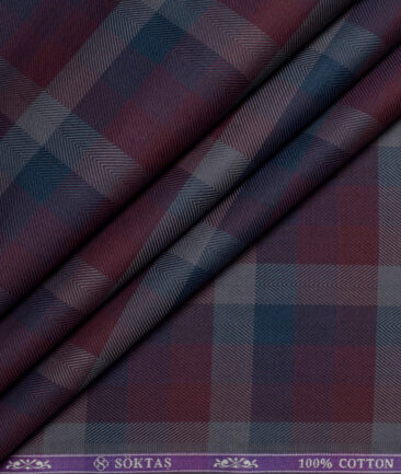Soktas  Giza Cotton Checks Shirting Fabric (Maroon)